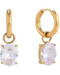 Nazzar - Oval Crystal Drop Charm Hoop Earrings - Lyst