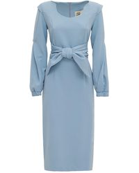 Julia Allert - Designer Fitted Midi Dress With Belt Light Blue - Lyst