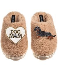 Laines London - Neutrals Teddy Closed Toe Slippers With Dog Mum/Mom & Dapple Dachshund Brooches - Lyst