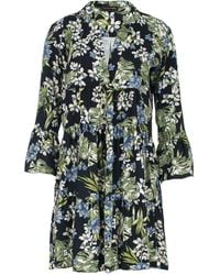 Conquista - Khaki, Ecru & Blue Floral Dress With Bell Sleeves - Lyst