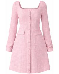 Girl In Mind - Flora Long Sleeve Tweed Mini Dress - Lyst