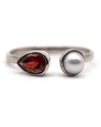 VicStoneNYC Fine Jewelry - Garnet With Pearl Open Cuff Ring - Lyst