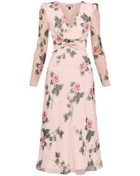 Nissa - Floral-Patterned Silk Midi Dress - Lyst