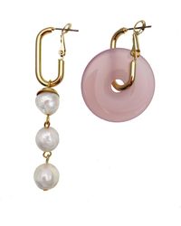 Farra - Round Rose Quartz With Freshwater Pearls Asymmetrical Clip On Earrings - Lyst