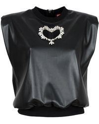Lalipop Design - Vegan Leather Blouse With Faux Crystal Embellished Laser Cut-Out Heart - Lyst