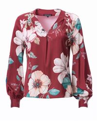 Carloslines - V-Neck Pleat Detail Balloon Long Sleeve Blouse - Lyst