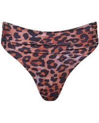 Playaluxe - Capri Ruched High Waist Thong Bikini Bottom Leopard - Lyst