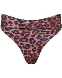 Playaluxe - Capri Ruched High Waist Thong Bikini Bottom Leopard - Lyst