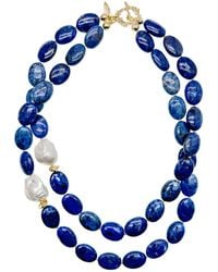 Farra - Agate With Baroque Pearls Double Wrapped Necklace - Lyst