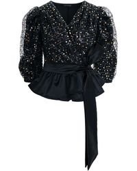 concept A trois - Sequin Top With Puff Sleeves - Lyst