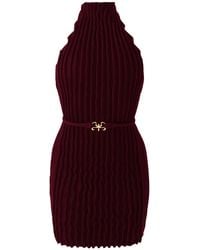 Kargede - Burgundy Ribbed Knit Mini Dress – High Neck, Structured Fit - Lyst