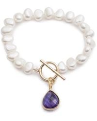 Pearls of the Orient Online - Clara Irregular Cultured Freshwater Pearl Bracelet With An Amethyst Drop Pendant - Lyst
