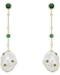 LÁTELITA London - Polka Dot Baroque Pearl Chain Drop Earrings Emerald - Lyst
