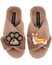 Laines London - Neutrals Classic Laines Slippers With Paw & Peach The Corgi Brooches - Lyst