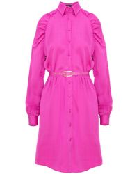 AVENUE No.29 - Gathered Raglan Sleeve Viscose Midi Shirt Dress With Belt - Lyst