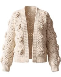 Ana Chic - Neutrals Crochet Rose Handmade Knitted Cardigan - Lyst