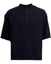 Monique Store - Linen Mandarin Neck Half Button Short Sleeve Shirt - Lyst