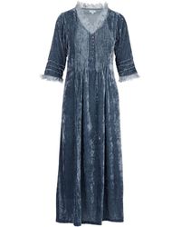 At Last - Silk Velvet Annabel Dress In Grey - Lyst