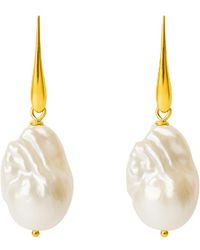 Unaloe - Vermeil Baroque Pearl Drop Earrings – Luxury Contemporary Designer Pearl Drops - Lyst