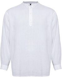 Monique Store - Linen Mandarin Neck Half Button Long Sleeve Shirt White - Lyst