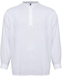 Snob Love - Linen Mandarin Neck Half Button Long Sleeve Shirt - Lyst