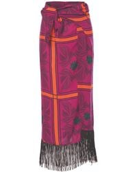Women & Women - Balia Fringed, Colorful Design Patterned, Midi Slit Pareo Skirt - Lyst