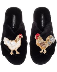 Laines London - Classic Laines Slippers With Chicken & Rooster Brooches - Lyst