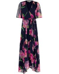 Hope & Ivy - The Ashia Flutter Sleeve Maxi Wrap Dress With Tie Waist - Lyst