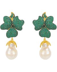 LÁTELITA London - Baroque Pearl Emerald Green Flower Drop Earrings Gold - Lyst