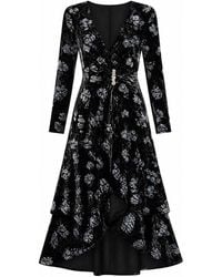 Yumi' - Floral Velvet Midi Wrap Dress - Lyst