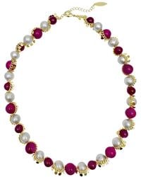 Farra - Freshwater Pearls With Gemstone Statement Necklace - Lyst