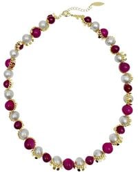 Farra - Gray Freshwater Pearls With Magenta Gemstone Statement Necklace - Lyst