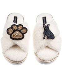 Laines London - Neutrals Boucle Slippers With Paw & Sitting French Bulldog Brooches - Lyst