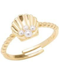 Spero London - Scallop Shell Pearl Sterling Ring - Lyst
