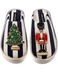 Laines London - Flatform Stripe Closed Toe Slippers With Christmas Tree & Nutcracker Brooches - Lyst