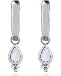 Zohreh V. Jewellery - Moonstone & White Sapphire Tear Drop Hoop Earrings Sterling - Lyst
