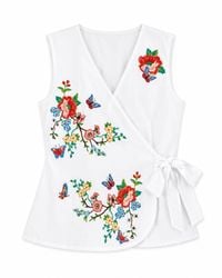 Yumi' - Stretch Cotton Embroidered Wrap Top - Lyst