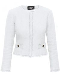 Rumour London Gabrielle Cream Tweed Jacket With Fringing Detail - White