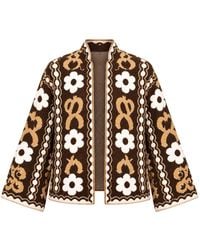 IZABELA MANDOIU - Chocolate, Ivory & Camel Floral Alpaca & Wool Blend Cardigan - Lyst