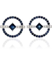 Artisan - White Gold Earring With Diamond And Blue Sapphire Earring Jewelry - Lyst