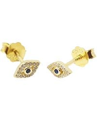 Harfi - Dainty Evil Eye Plated Minimalist Stud Earrings - Lyst