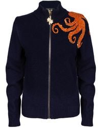 House of Laines London - Cashmere-Wool Zip Cardigan With Hand-Embellished Shoulder Octopus - Lyst