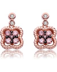 Genevive Jewelry - Sterling Silver Rose Gold Plated Black & Champagne Round Cubic Zirconia Drop Earrings - Lyst