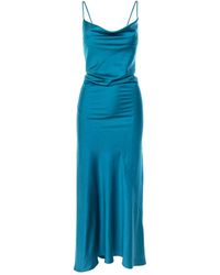 ROSERRY - Tulum Cowl Neck Satin Ankle Dress In Turquoise - Lyst