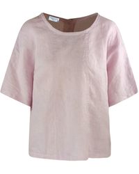 Haris Cotton - Round Neck Linen Blouse With Batwing Sleeve And Back Buttons - Lyst