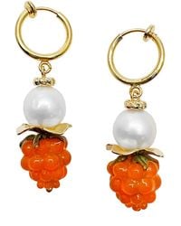 Farra - Pearls With Raspberry Clip-On Earrings - Lyst