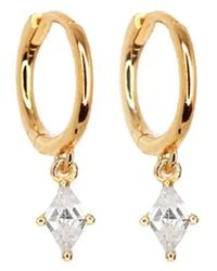 Harfi - Delicate Dangle Diamond April Birthstone Hoop Earrings - Lyst