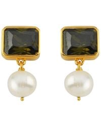 LINYA JEWELLERY - Small Pearl Crystal Stone Earring - Lyst