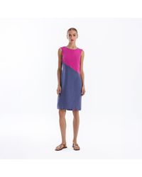 Haris Cotton - Two Colored Knee Length Linen Sleeveless Dress Raspberry - Lyst