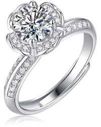 Genevive Jewelry - Stella Sterling With Lab Created Moissanite Tulip Pave Engagement Adjustable Ring - Lyst